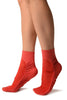 Red Sheer & Opaque Sides Ankle High Socks