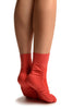 Red Sheer & Opaque Sides Ankle High Socks