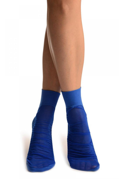 Blue Sheer & Opaque Sides Ankle High Socks