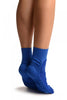 Blue Sheer & Opaque Sides Ankle High Socks