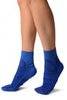 Blue Sheer & Opaque Sides Ankle High Socks