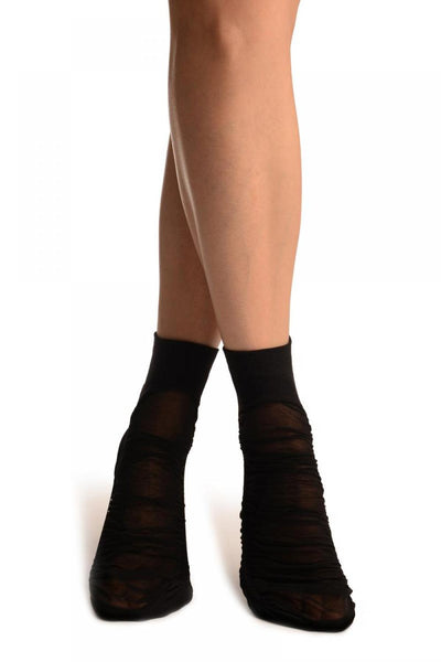 Black Sheer & Opaque Sides Ankle High Socks