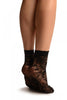 Black Mesh With Large Roses Ankle High Socks