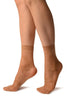 Beige With Large Poppy Flowers Ankle High Socks