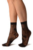 Black With Large Poppy Flowers Ankle High Socks