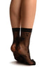 Black With Large Poppy Flowers Ankle High Socks