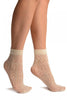 Cream Crochet Rhombs Lace Ankle High Socks