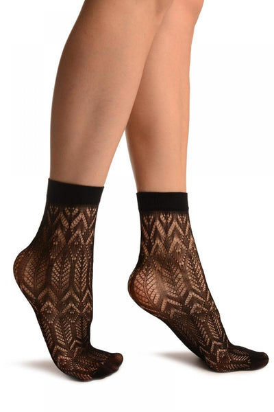 Black Crochet Rhombs Lace Ankle High Socks