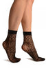 Black Crochet Rhombs Lace Ankle High Socks