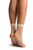 Cream With Crochet Stripes Lace Ankle High Socks