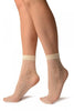 Cream With Crochet Stripes Lace Ankle High Socks