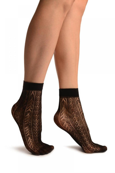 Black With Crochet Stripes Lace Ankle High Socks