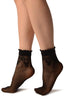 Black With Large Woven Flowers Top Ankle High Socks