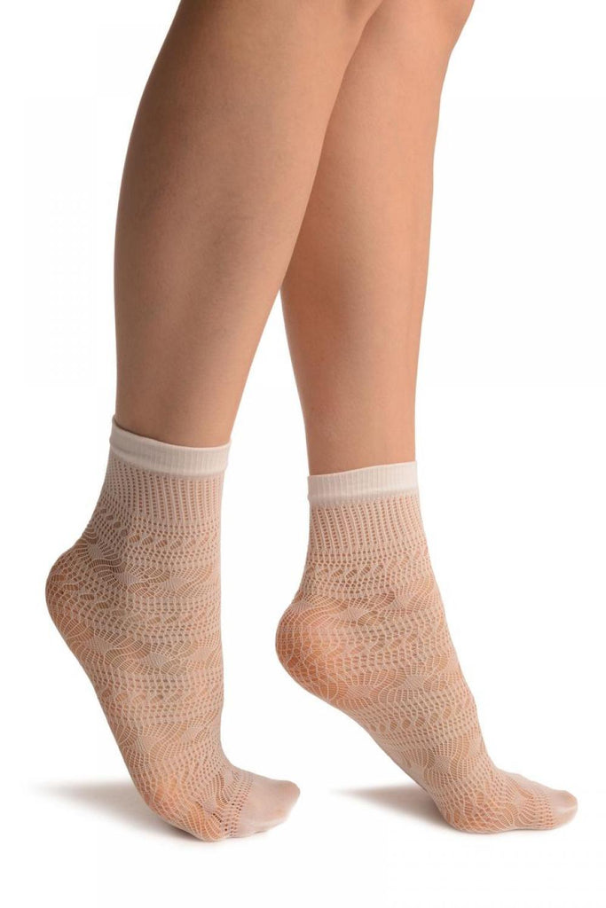 White Crochet Layered Lace Top Ankle High Socks