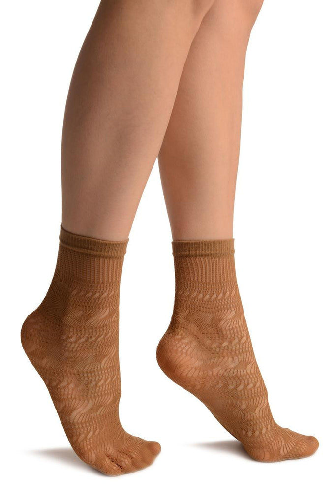 Beige Crochet Layered Lace Top Ankle High Socks