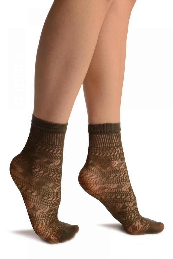 Grey Crochet Layered Lace Top Ankle High Socks