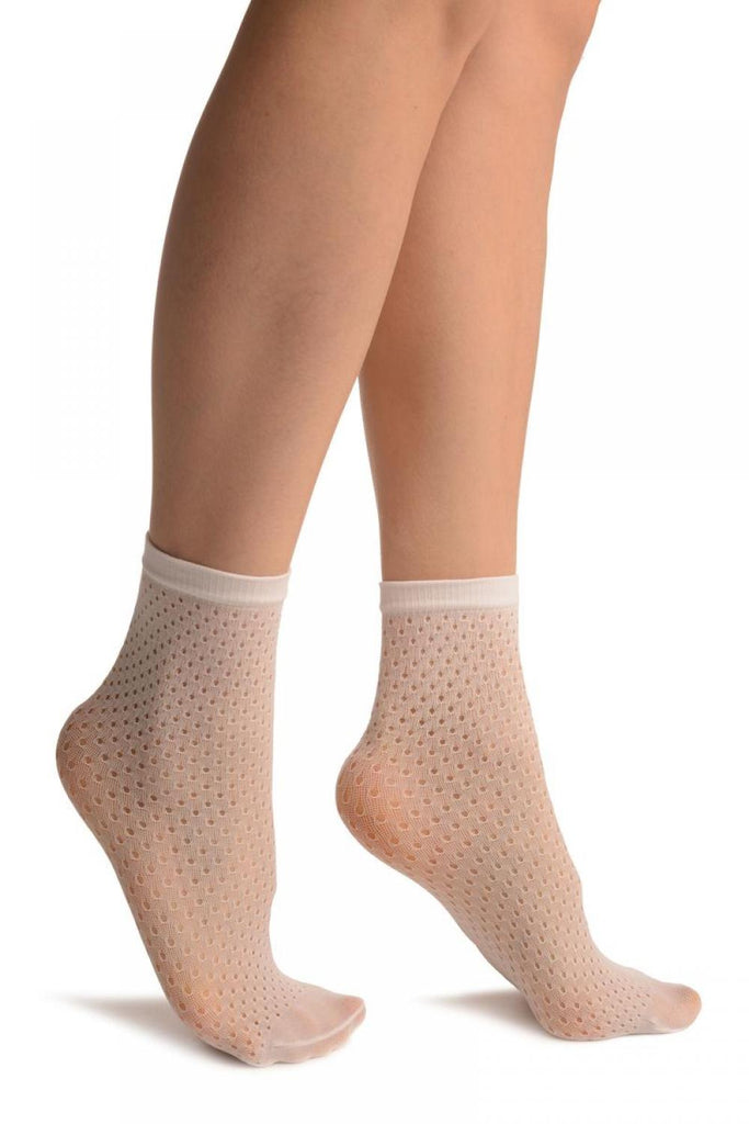White Crochet Polka Dots Lace Top Ankle High Socks