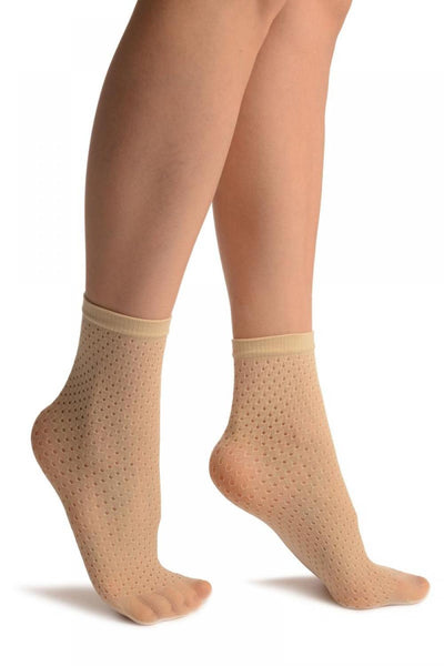 Cream Crochet Polka Dots Lace Top Ankle High Socks