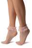 Pink Crochet Hearts And Lace Trim Top Socks Ankle High