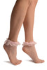 Pink Fishnet With Lace Trim Socks Ankle High