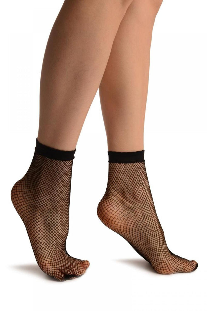 Black Small Fishnet With Lace Trim Socks Ankle High