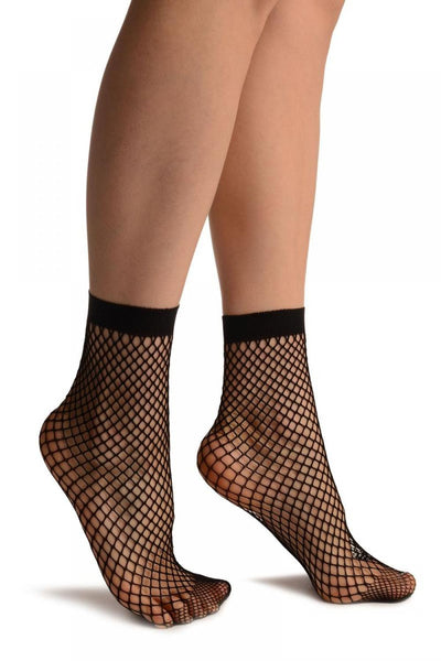 Black Medium Fishnet With Lace Trim Socks Ankle High