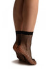 Black Medium Fishnet With Lace Trim Socks Ankle High