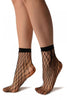 Black Very Large Fishnet With Lace Trim Socks Ankle High
