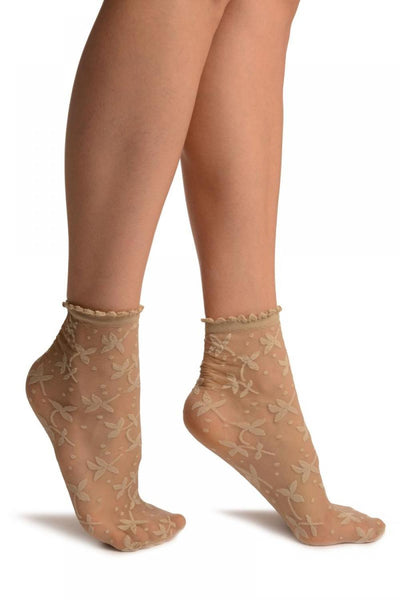 Nude Flowers Ankle High Socks With Comfort Top