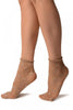 Beige Flowers Ankle High Socks With Comfort Top