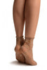 Beige Flowers Ankle High Socks With Comfort Top