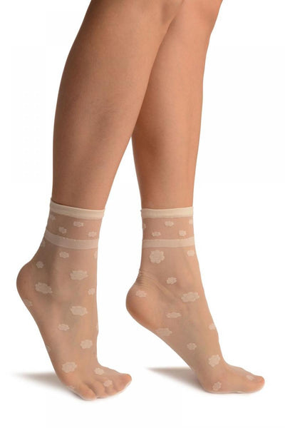 Cream Camomile Flowers Ankle High Socks
