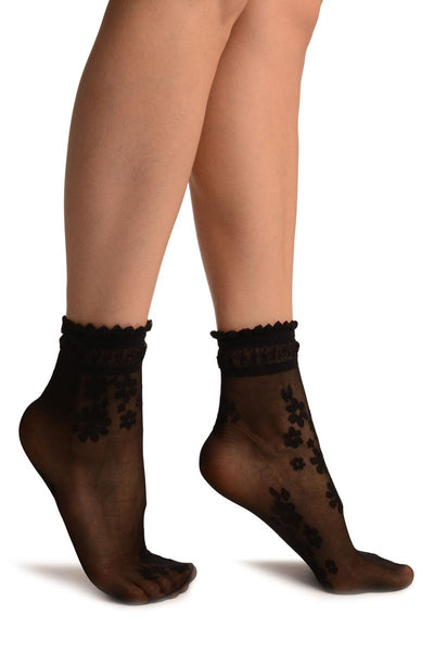 Black Flowers Bouquet Ankle High Socks With Comfort Top