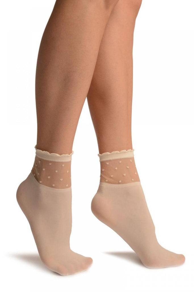 Cream Opaque With Sheer Spotty Top Ankle High Socks