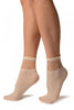 Cream Opaque With Sheer Spotty Top Ankle High Socks