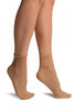 Beige Opaque With Sheer Spotty Top Ankle High Socks