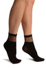 Black Opaque With Sheer Spotty Top Ankle High Socks