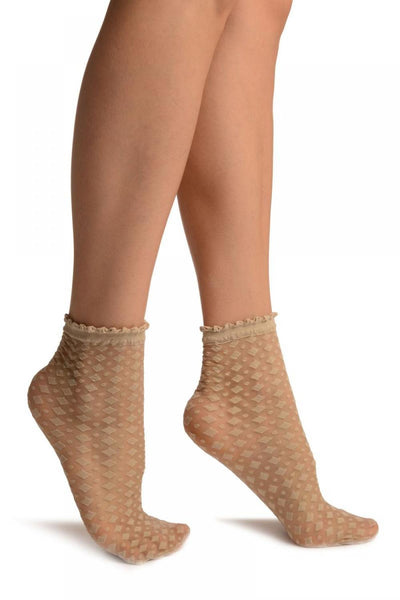 Nude Rhomb & Dots Ankle High Socks With Comfort Top