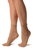Nude Micro Mesh With Flowers Ankle High Socks With Comfort Top