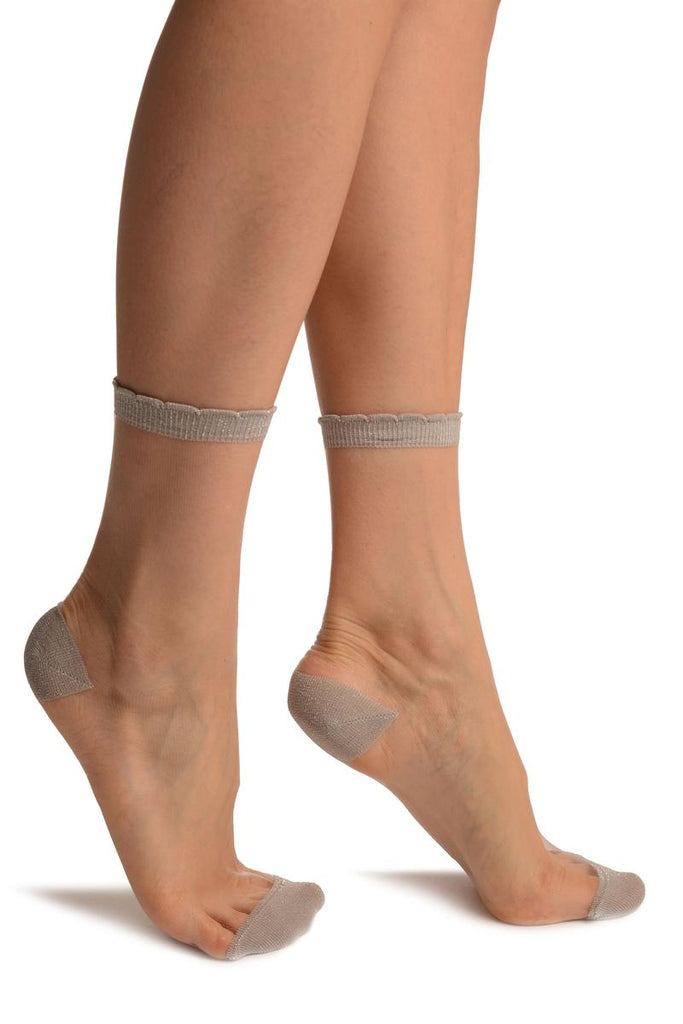 Silver Lurex Top & Heel Invisible Ankle High Socks