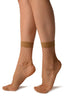 Beige Fishnet With Gold Lurex Ankle High Socks