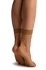 Beige Fishnet With Gold Lurex Ankle High Socks