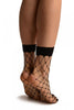 Black Large Fishnet With Wide Top & Reinforced Toe Ankle High Socks