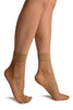 Beige Fishnet With Wide Top & Opaque Toe Ankle High Socks
