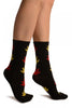 Black With Yellow & Red Leaves Ankle High Socks