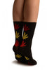 Black With Yellow & Red Leaves Ankle High Socks
