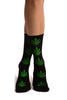 Black With Green Leaves Ankle High Socks