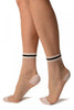White Invisible Socks With Black Striped Top Ankle High Socks