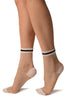 White Invisible Socks With Black Striped Top Ankle High Socks