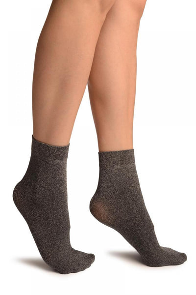 Dark Grey Silver Lurex Ankle High Socks